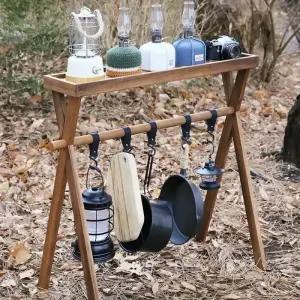 캠핑 접이식 테이블 야외 다기능 조리기구 식기 삼각형 랙 나무 향신료