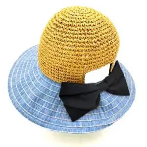준캡 봄 여름 가을 밀짚블랙리본 벙거지형 시원한 밀짚모자 해변모자 여성 여자 모자 버킷햇