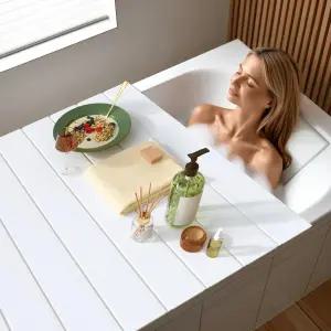 욕조 트레이 접이식 먼지 방지 커버 단열 PVC 셔터 뚜껑은 대부분의 욕조에 적합하며 와인 잔 책 태블릿