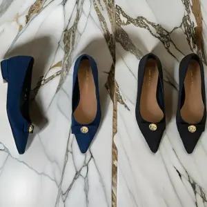 [신상오픈런]딥블루 뾰족코구두 여성스러운 리본 굽낮은펌프스 (30904784)