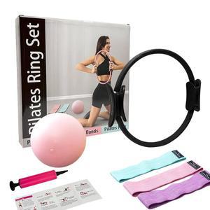 짐야드 필라테스 링 세트, 15인치 링, 미니 볼, 3개의 저항 밴드 및 펌프 키트, 팔, 허벅지 코어 토닝을 위한 홈 운동 키트