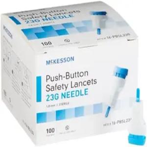MCK16232400 - 랜싯 맥케슨 푸시 버튼 안전 바늘 1.8mm 깊이 23 게이지 스프링 장착