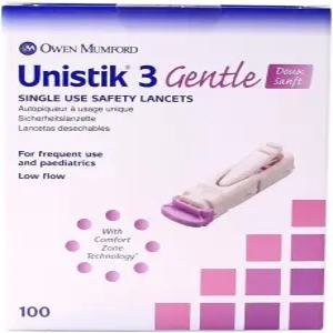 유니스틱 3 젠틀 세이프티 랜싯 - 침투 깊이 1.5mm 100-30G 박스