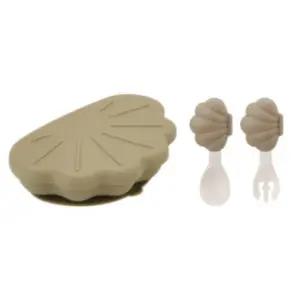 에.디.슨 이유식 흡착 식판 스푼포크 세트 조개 베이지