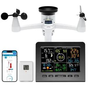 Urageuxy WiFi 기상 관측소 - 강우량 및 풍속/방향 온도 습도 일기 예보 자외선/빛 달 위상 경보 기능이