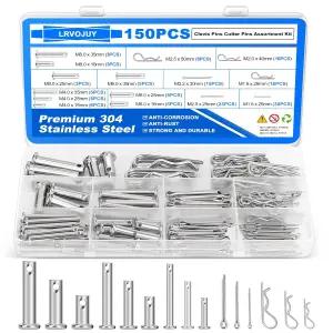 150PCS 프리미엄 304 스테인리스 스틸 클레비스 핀 코터 R 클립 모음 키트 15사이즈 싱글 홀 플랫 헤드