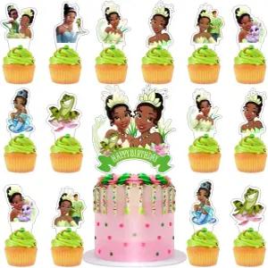 티아나 생일 파티 용품을 위한 25개의 공주 개구리 케이크 장식과 24개의 컵케이크 토핑 1개의 1개