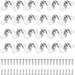 uxcell 48Pcs 10mm3/8 304 스테인리스 스틸 강직 파이프 스트랩 2홀 U 브래킷 헤비 듀티 도관 클램프호스