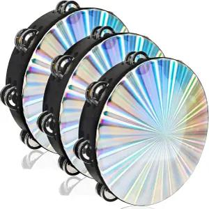 악기 교회 결혼식 파티를 위한 2열 징글벨 반사 드럼 타악기 연주가 포함된 3팩 래디언트 탬버린 10인치