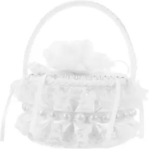 아모스펀 자수 반지 홀더 박스 플라워 걸을 위한 진주가 달린 미니 새틴 웨딩 바구니 결혼식 제안 기념일