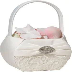 릴리안 로즈 크림 빈티지 레이스 웨딩 플라워 걸 바구니