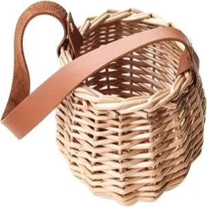 가죽 손잡이가 달린 위커 직조 바구니 웨딩 플라워 소녀 결혼식 파티 홈 데코용 사탕 보관