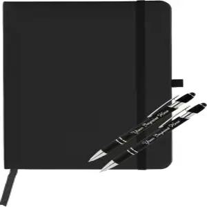 ExpressDesignsTM 저널 포함 맞춤형 펜 선물 세트 소프트 터치 메탈 2팩노트북 이름 또는 메시지가 새겨진