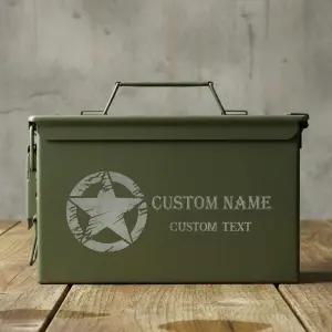 개인 맞춤형 군용 탄약통 각인 30/50 칼로리 필드 상자 금속 탄약 보관함 손잡이가 달린 방수 및 방진