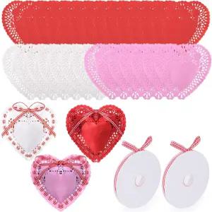 발렌타인 데이 공예 선물 하트 종이 도일리 세트 120 * 6 인치 레이스 웨딩 케이크 디저트 음식 장식용 롤