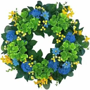 현관문 창문용 20인치 그린 수국화환 가정 농가 결혼식 외부 장식용 인조 봄 여름 가을 사계절용