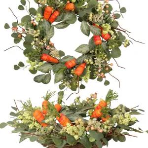 퀴젬 봄 화환 인조 당근 유칼립투스 22IN 오렌지 그린 화이트 부활절 여름 현관문 벽 장식