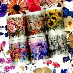 공예품 저널 스크랩북 용품을 위한 6롤 프리컷 플라워 PET 테이프 키트 로즈 부케 장식 및 플로럴 스티커