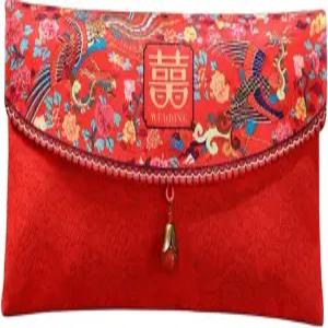 SEWACC 중국 결혼식 레드 패킷 봉투 봄 축제 및 결혼 축하를 위한 전통적인 축하 현금 선물 가방 더블 포함