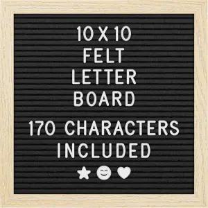 펠트 레터 보드 10x10 검은색 축하 및 공지용 170개의 편지 숫자 이모티콘 홈 데코 사무실용 나무 프레임