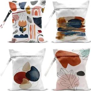 4팩 모던 추상 페인팅 보호 습식 백 방수 세척 가능 재사용 드라이 수영복 더러운 옷 기저귀 여행 비치