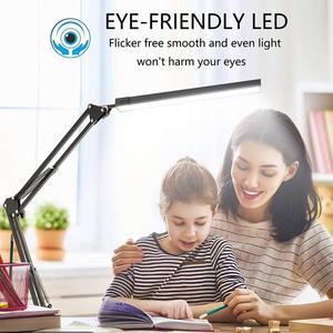 LED 접이식 금속 책상 램프 클립 라이트 긴 팔 디밍 테이블 3 색 거실 독서 컴퓨터에 맞게 조절 가능