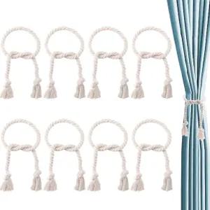 TOPZEA 8Pcs 커튼 타이백 내추럴 코튼 홀드백 로프 핸드메이드 장식 농촌 스타일 드레이퍼 베이지