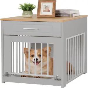 보관 서랍이 있는 DAWNYield 가구 스타일의 반려견 상자 끝 테이블 현관문 뒤집기 및 나무 그레인 탑 작은