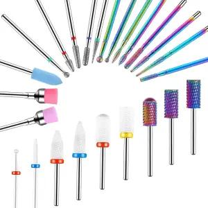 Cellentool 25Pcs 네일 드릴 비트 세트 아크릴 젤 폴리시용 3/32인치 텅스텐 세라믹 다이아몬드 카바이드