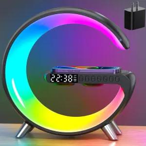 스마트 테이블 램프 LED 대기 램프가 있는 15W 무선 충전기 스테이션 침대 옆 야간 조명 알람 시계 홈