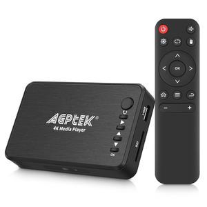 AGPTEK 업데이트 4K@30Hz HDMI TV 미디어 플레이어, HDMI /AV /VGA 출력, 14TB HDD용 디지털 MP4 플레이어 / 256G USB 드라이브 /SD 카드 /H.265 MP4, MP3 AVI RMVB MPEG용 리모컨 등 포함