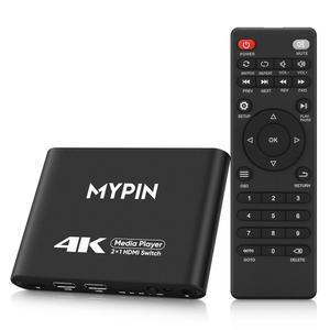 4K@30 미디어 플레이어(2-in-1 Out HDMI 스위치 기능, 2포트 HDMI 스위처 스플리터, 리모컨이 있는 자동 스위치, 메디 플레이어는 이미지, 음악, 비디오 재생을 지원합니다