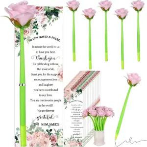 RZJSL SHANHAI 36 세트 웨딩 펜 신부 샤워 인조 핑크 로즈 플라워 볼펜 접이식 바첼로렛 페n 벌크 게스트