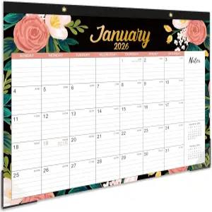 2026 탁상 달력 - 12개월 대형 17 x 12 2026년 1월 12월 규칙 블록 절단선 모서리 보호대 2개 걸이 구멍