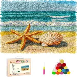 DIY 러그 래치 후크 키트 해변 불가사리 및 조개껍질 스탬프 논슬립 매트 크로셰 실 홈 바닥 장식 애완동물