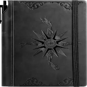 CAGIE 컴퍼스 가죽 노트북 남성용 저널 100 GS 288 페이지 줄이 있는 필기용 여행 사무실 일일 펜이 포함된