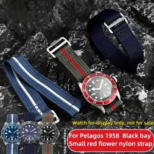 호환  튜더 밴드 Pelagos 블랙 베이 스트랩 1958 붉은 꽃 나일론 스트랩 팔찌 시계 밴드 남성용 방수 22mm