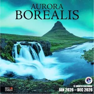 레드 엠버 오로라 보렐리스 2026 월 캘린더 12개월 12인치 x 24인치 오픈 두껍고 튼튼한 종이 홀리데이