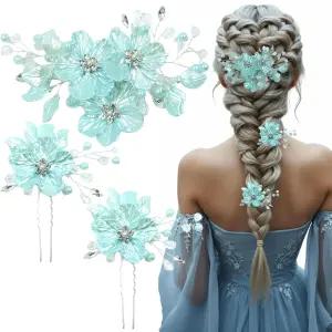 3 PCS 대형 플라워 브라이덜 웨딩 헤어 핀 크리스탈 펄 클립 헤드피스 신부 액세서리 주얼리 라인스톤