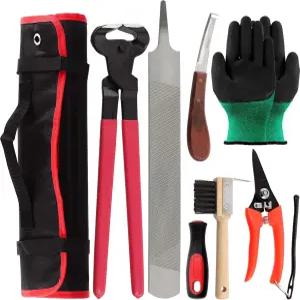 롤팩이 포함된 Swpeet 8Pcs 프로페셔널 패리어 도구 가치 키트 말굽 트리머 가위 발굽 커터 라즈 파일 및