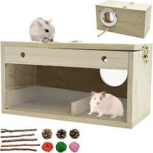 나무 햄스터 집 은신처 작은 동물 서식지와 씹는 장난감 우리 액세서리 시리아 난쟁이 쥐 저빌을 위한