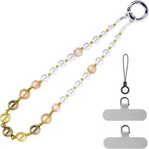 pcgaga 폰 참 컬러풀 크리스탈 진주 구슬 체인 팔찌 탈부착 가능한 미끄럼 방지 손목 스트랩 스타일리시한