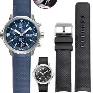 호환  IWC 아쿠아타이머 패밀리 시리즈용 블루 블랙 불소고무 탈착 가능 방수 편안한 착용 스트랩 22mm