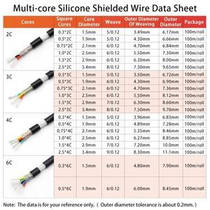 1/3/5/10m 실리콘 고무 멀티 코어 차폐 케이블 0.3 - 2.5mm² 2 3 4 6 절연 유연한 고온 구리 와이어