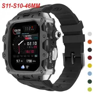 호환   워치 스트랩 시리즈 11 46mm용 럭셔리 개조 키트 아연 합금 케이스 실리콘 밴드 메탈 커버 iWatch