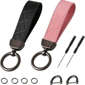 여성용 다양한 용도의 키 오거나이저인 손목 스트랩이 있는 환헨온 가죽 및 직조 열쇠고리 세트
