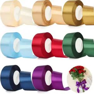 NESCCI 200야드 리본 11/2인치 새틴 싱글 페이스 선물 포장 웨딩 장식 수제 보우 부케 등에 적합합니다