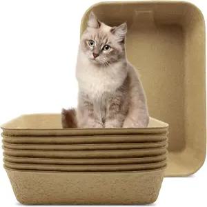 Zmpkhba 8팩 고양이 일회용 쓰레기통 휴대용 종이 토끼 작은 동물 실내 실외 16인치 x 12인치 3인치 브라운