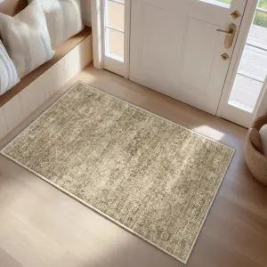 FMFUNCTEX 입구 러그 2x3 워셔블 브라운 빈티지 디스트레스 오리엔탈 도어 매트 미끄럼 방지 로우 파일