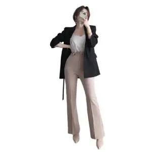 무천도사 여성용 여사친 자켓 슬림핏 초가을 스트랩 칼라 코트 긴팔 상의 정장 솔리드 KKE3